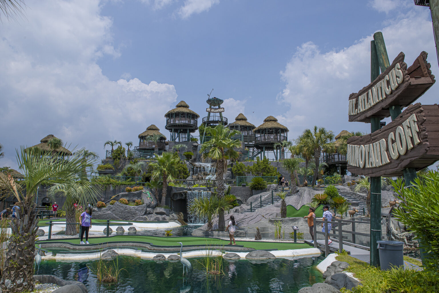 Miniature golf greens, waterfalls, and towers at Mt. Atlanticus in Myrtle Beach